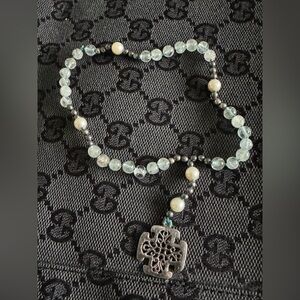 925 sterling silver rosary worn aquamarine beads and fresh water pearl